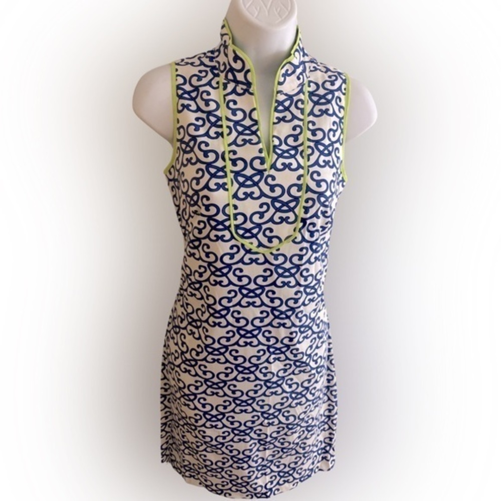 Vince Camuto Sleeveless Dress - 0 blue , white , green , NWT , cotton spandex